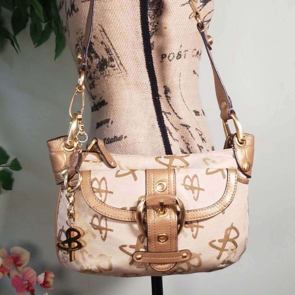 B. Makowsky Leather/Canvas Crossbody/Shoulder Bag